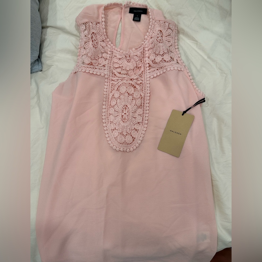 Halogen Blush Lace Accent Blouse